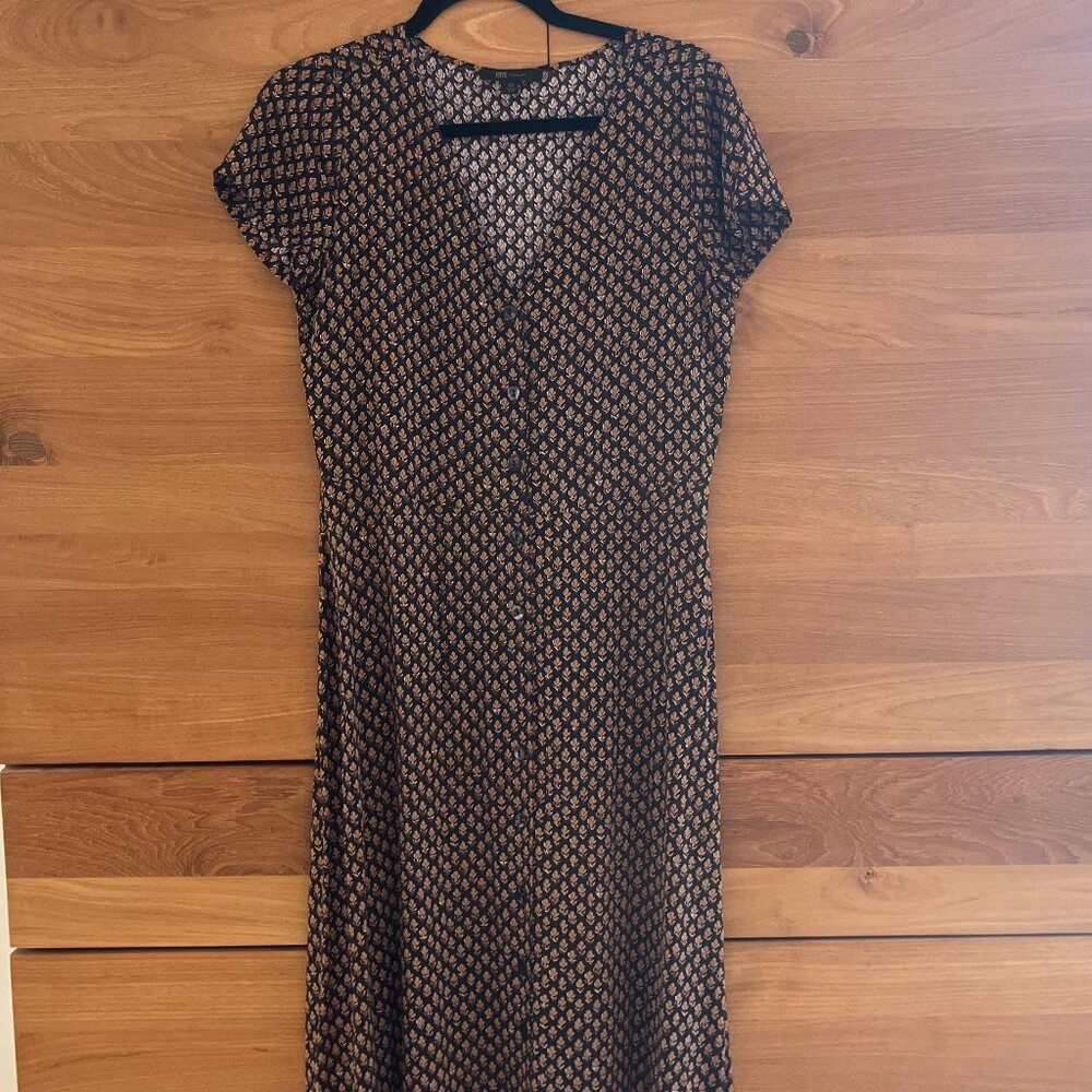 Frye Black Maxi Dress with Gold Floral Print